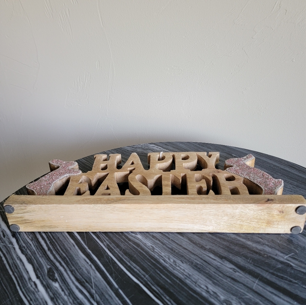 Happy Easter 🐰 Mango Wood Tabletop sign - Picture 4 of 5